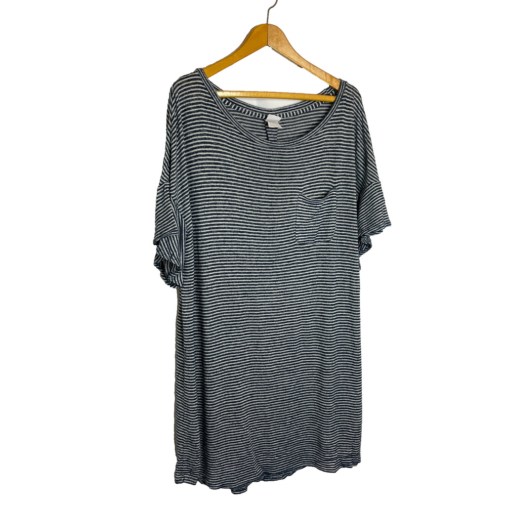 Women's XL Stars Above Blue Stripe Short Sleeve Polyester Sleep Lounge Dress - Picture 2 of 5